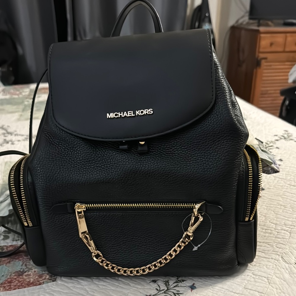 Michael Kors Black Backpack with Gold Accents